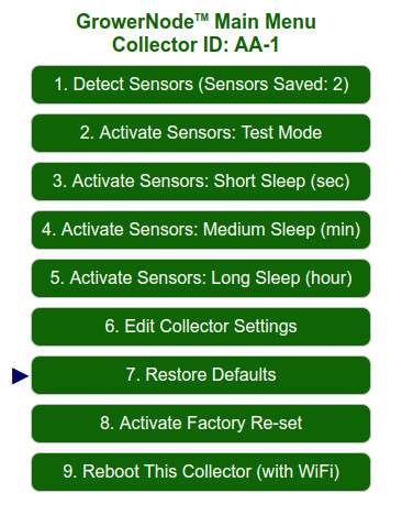 Main Menu: the Collector default timing can be quickly restored