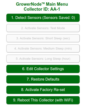 the Main Menu (no sensors detected)