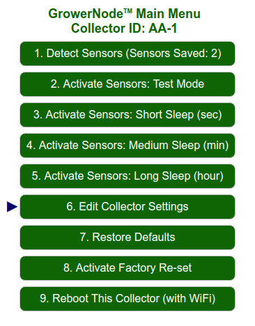 Main Menu: editing the Collector settings