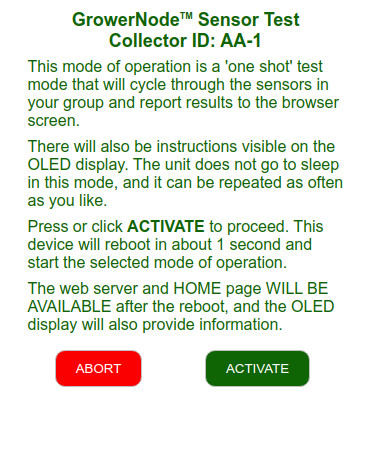 information screen about the soil sensor testing process