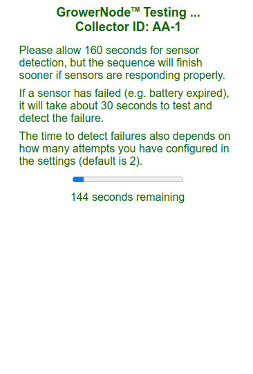 soil sensor test process timer screen