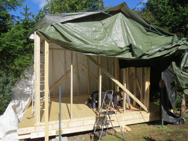 framing has started, with bubble wrap glass walls and insulation